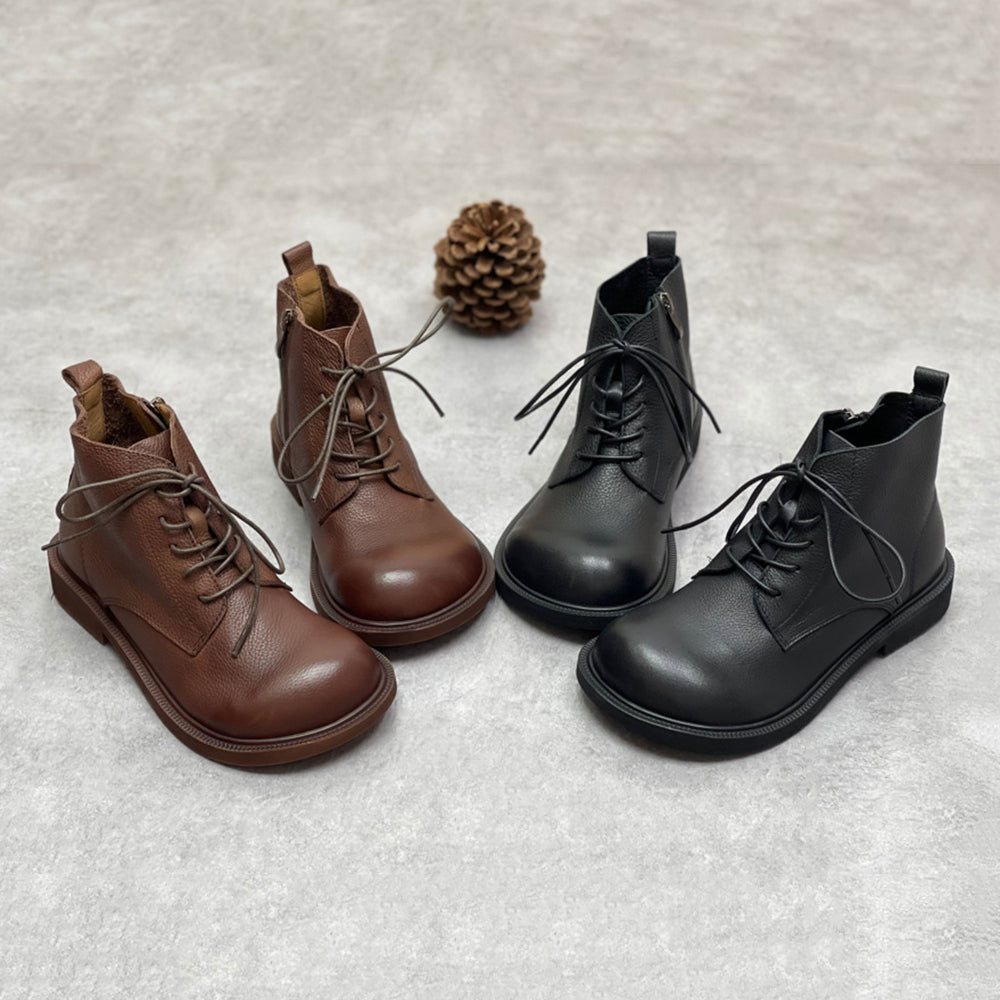 Retro Soft Leather Side Zipper Casual Martin Boots Retrosia