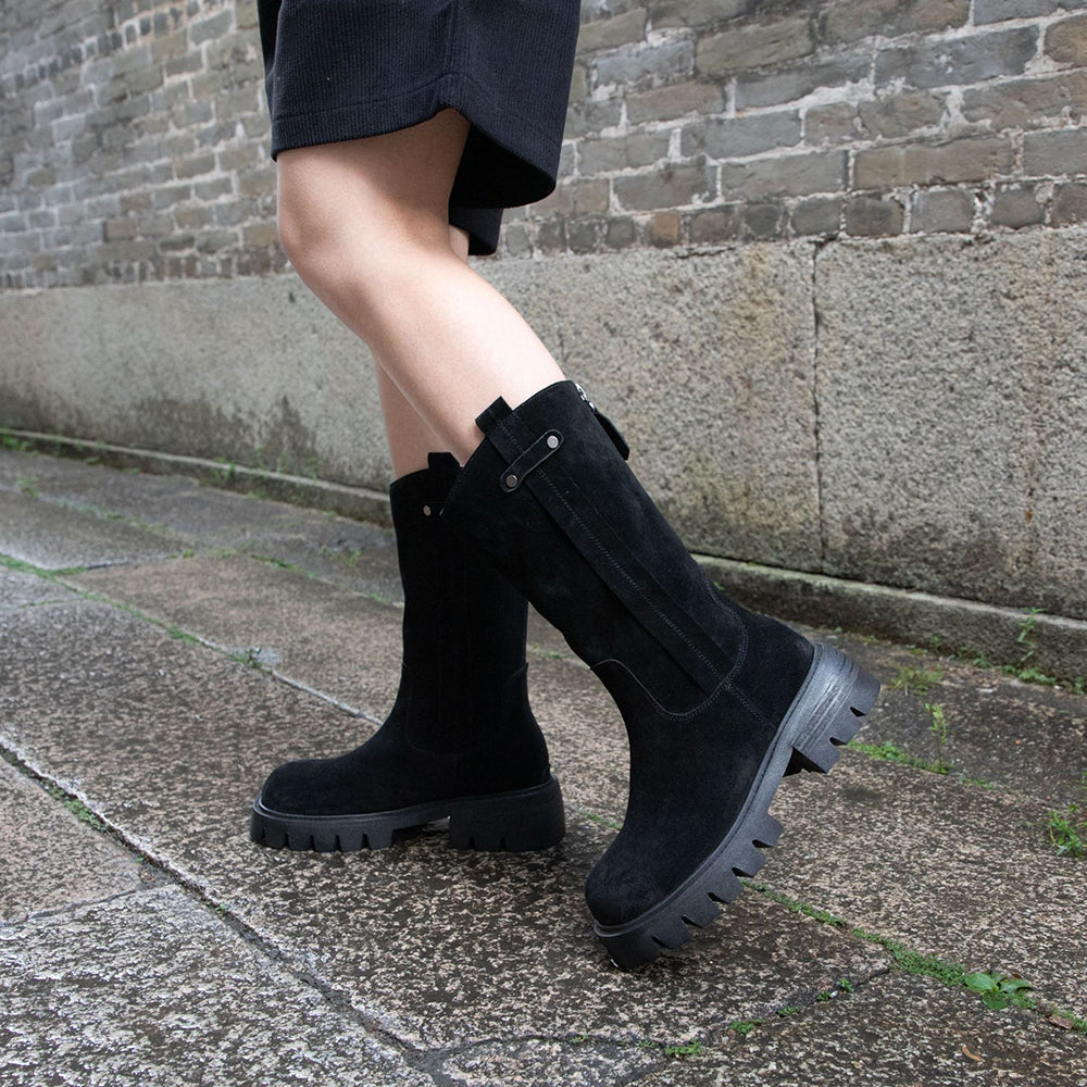 British Style Mid-calf Chunky Heels Martin Boots