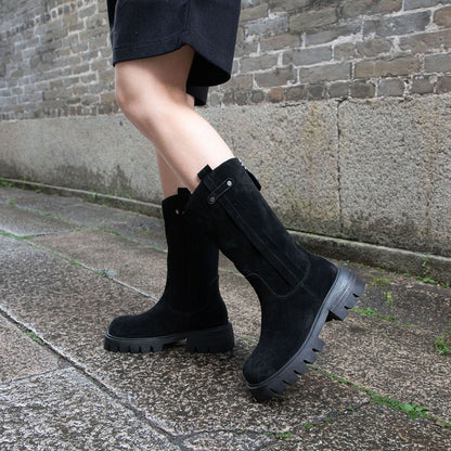 British Style Mid-calf Chunky Heels Martin Boots