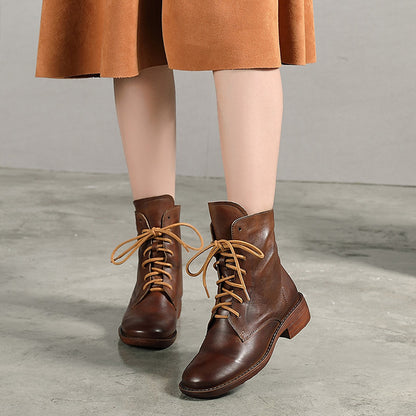 Classic Versatile Lace-up Leather Martin Boots