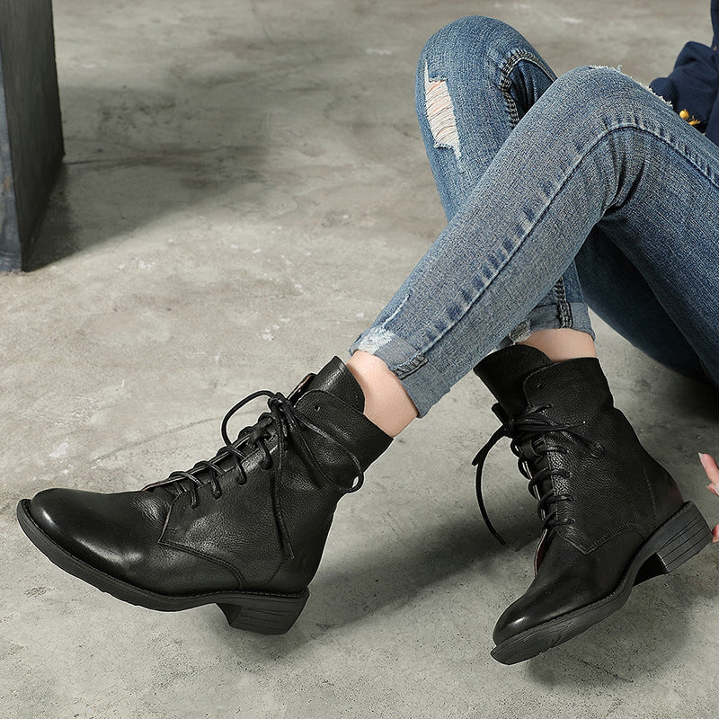 Classic Versatile Lace-up Leather Martin Boots