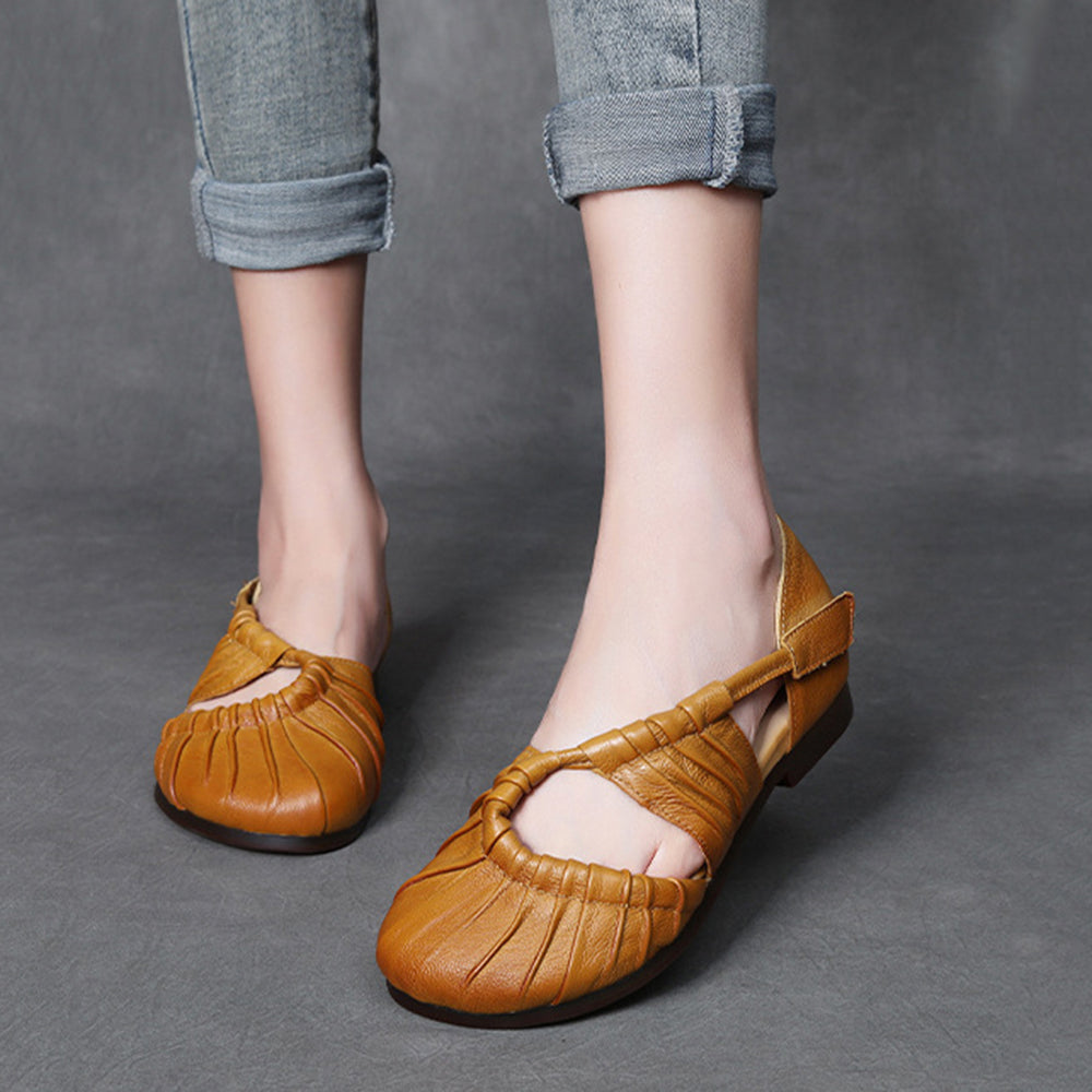 Closed Toe Pleated Flat Sandals