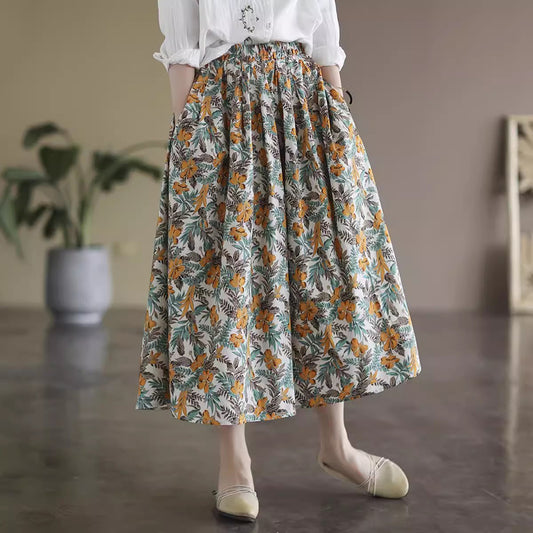 Cotton Floral Printed A-line Skirt