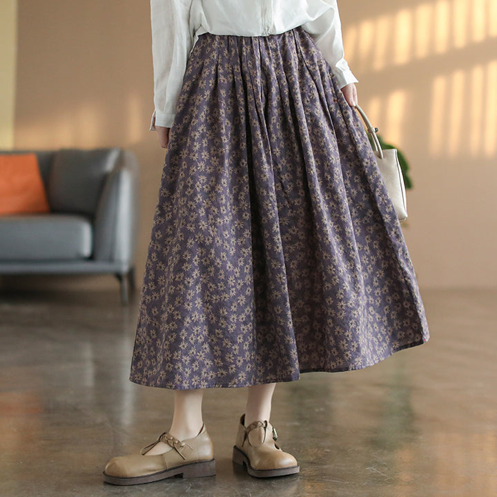 Cotton Linen Retro Floral All-match A-line Skirt – Retrosia