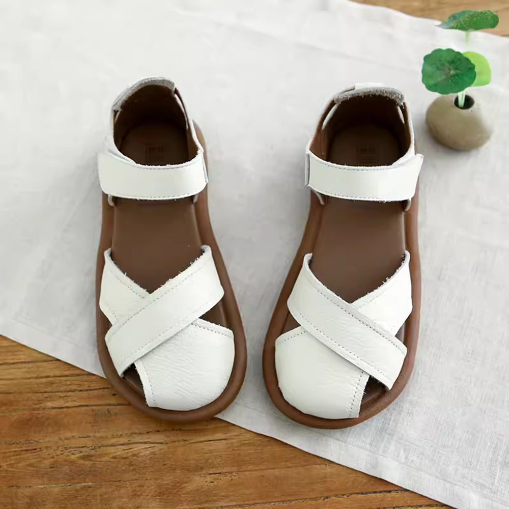 Cross-strap Hollow Breathable Velcro Sandals