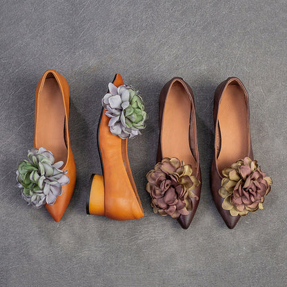 Elegant Pointed Toe Flower Accents Shoes