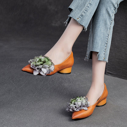 Elegant Pointed Toe Flower Accents Shoes