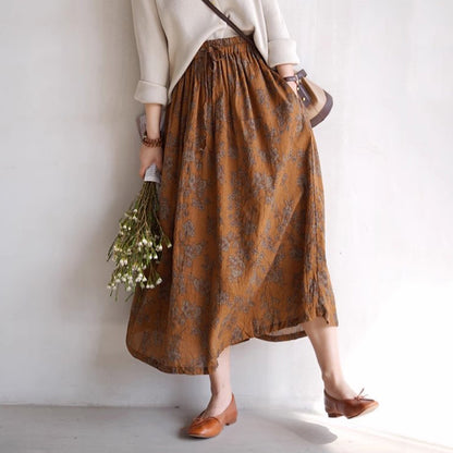 French Country Style A-line Floral Skirt