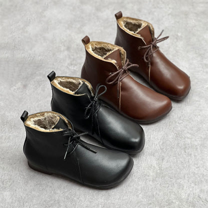 Handmade Genuine Leather Fleece Lace-up Ankle Boots