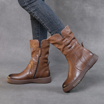 Handmade Ruched Leather Single Knight Boots