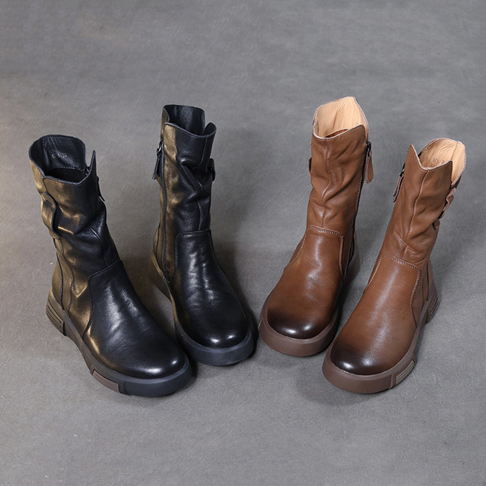 Handmade Ruched Leather Single Knight Boots