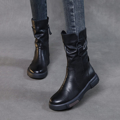 Handmade Ruched Leather Single Knight Boots