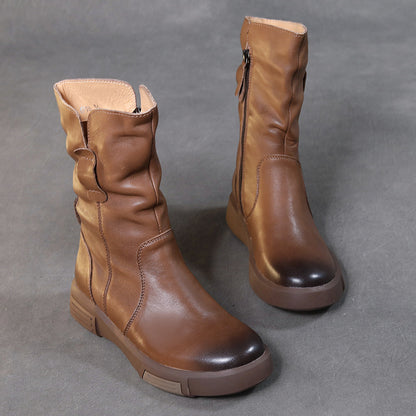 Handmade Ruched Leather Single Knight Boots