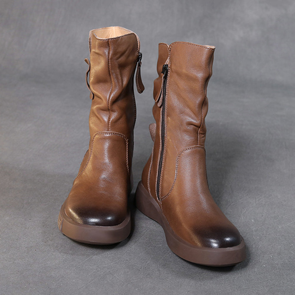 Handmade Ruched Leather Single Knight Boots