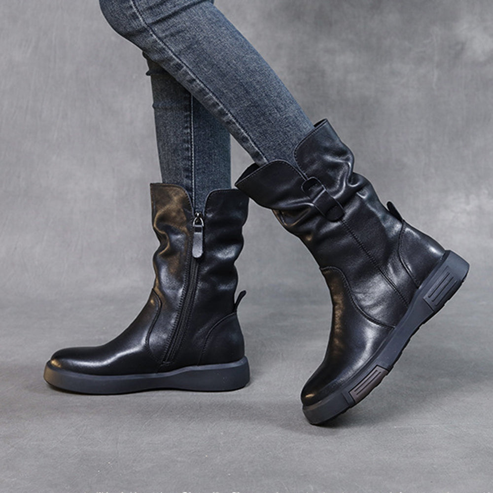 Handmade Ruched Leather Single Knight Boots