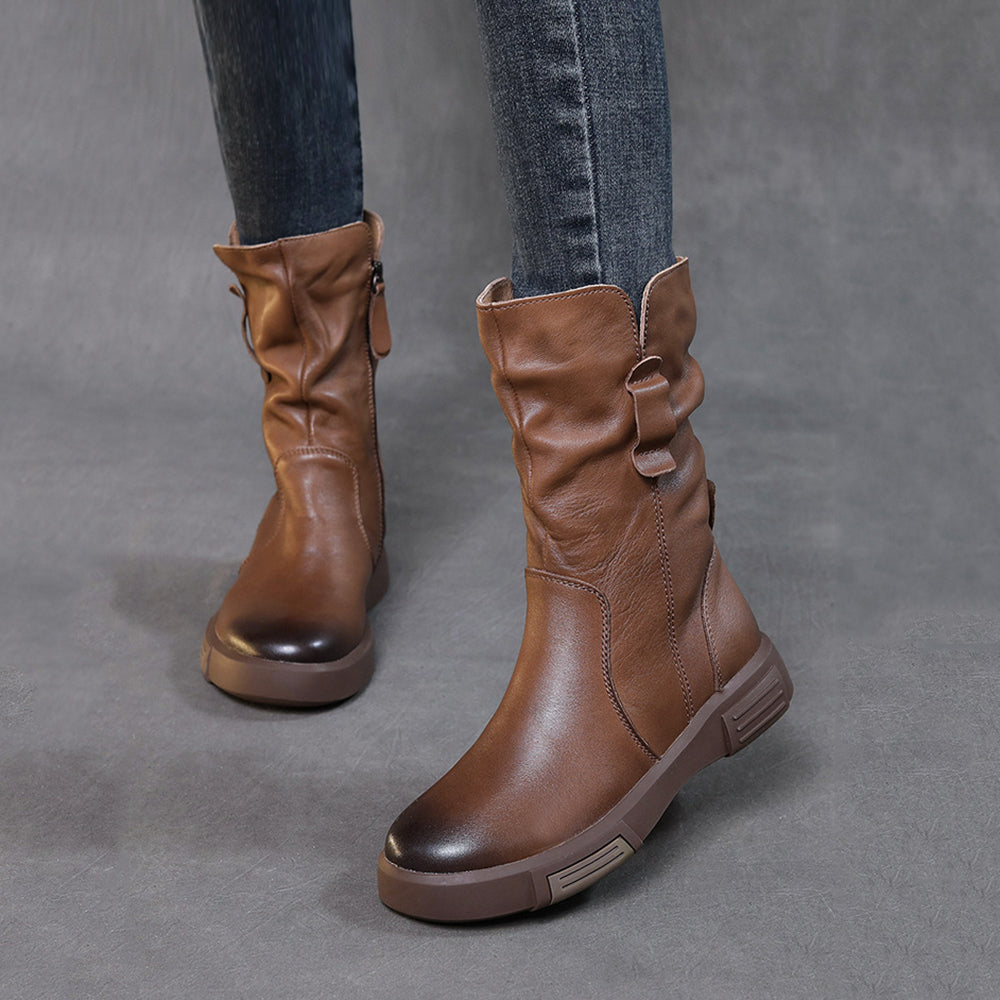 Handmade Ruched Leather Single Knight Boots