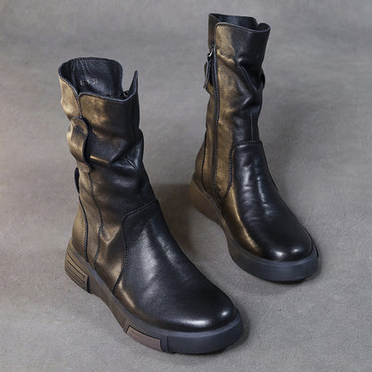 Handmade Ruched Leather Single Knight Boots