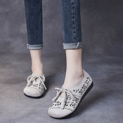 Handmade Stitched Hollow-out Lace-Up Flat Shoes