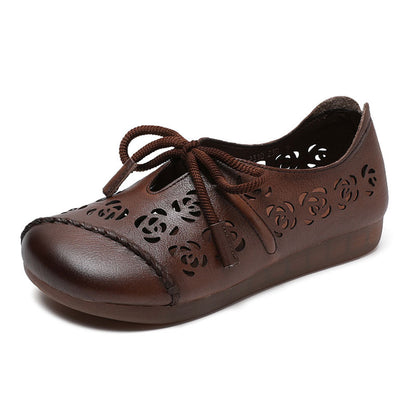 Handmade Stitched Hollow-out Lace-Up Flat Shoes