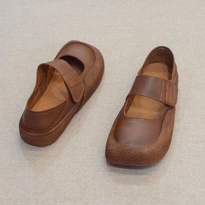 Handmade Velcro Square Toe Leather Shoes