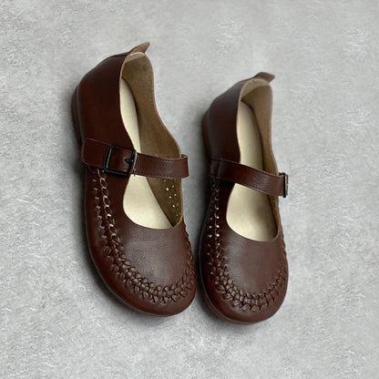 Handmade Woven Flat Shoes With Buckle