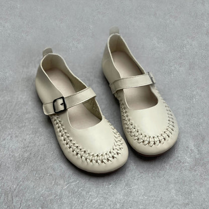 Handmade Woven Flat Shoes With Buckle