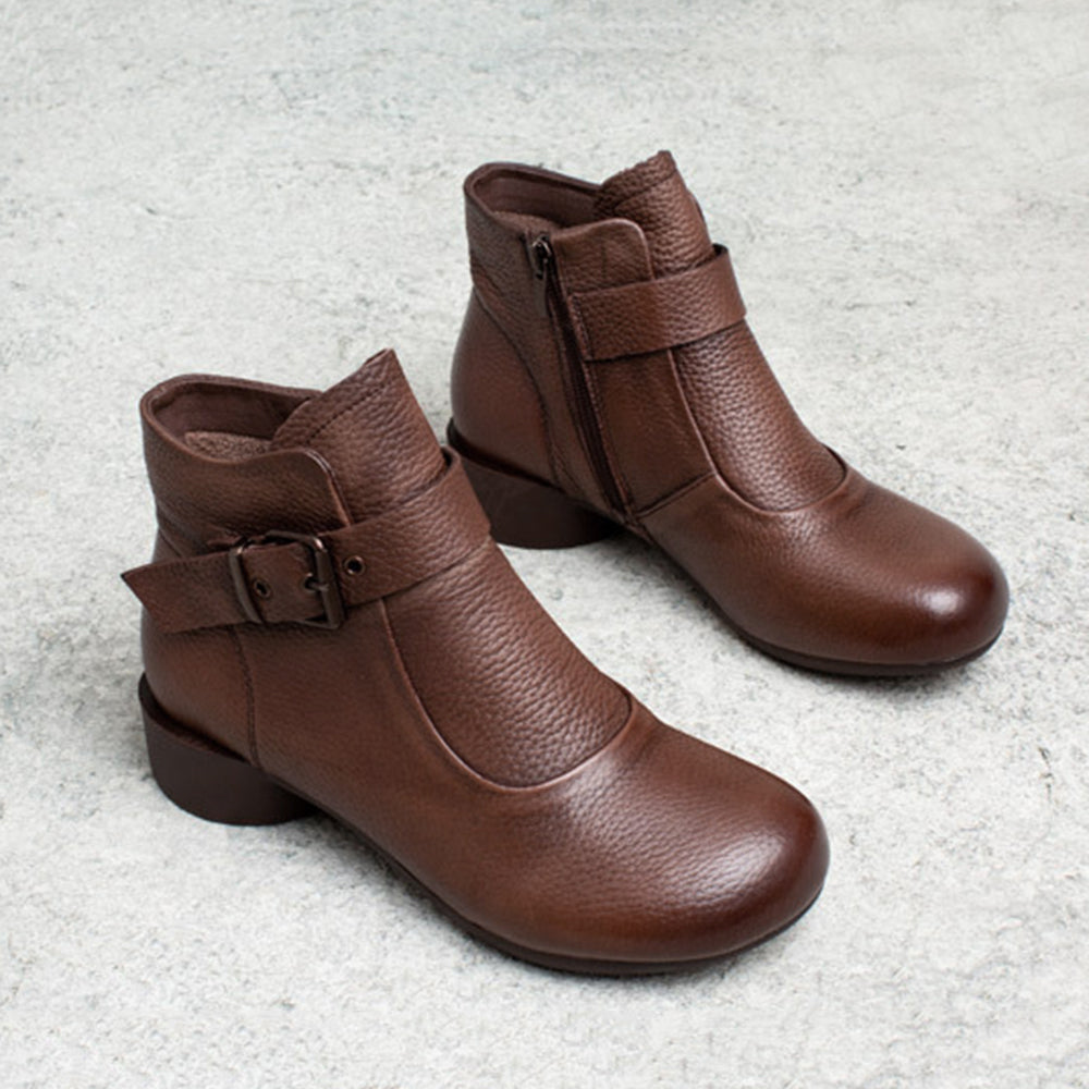 Handsome British Style Cowhide Single Ankle Boots