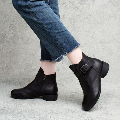 Handsome British Style Cowhide Single Ankle Boots