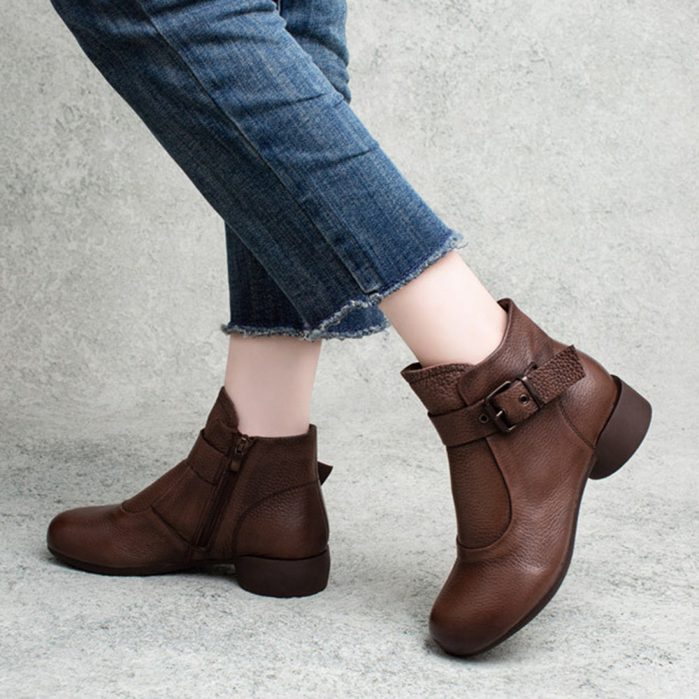 Handsome British Style Cowhide Single Ankle Boots