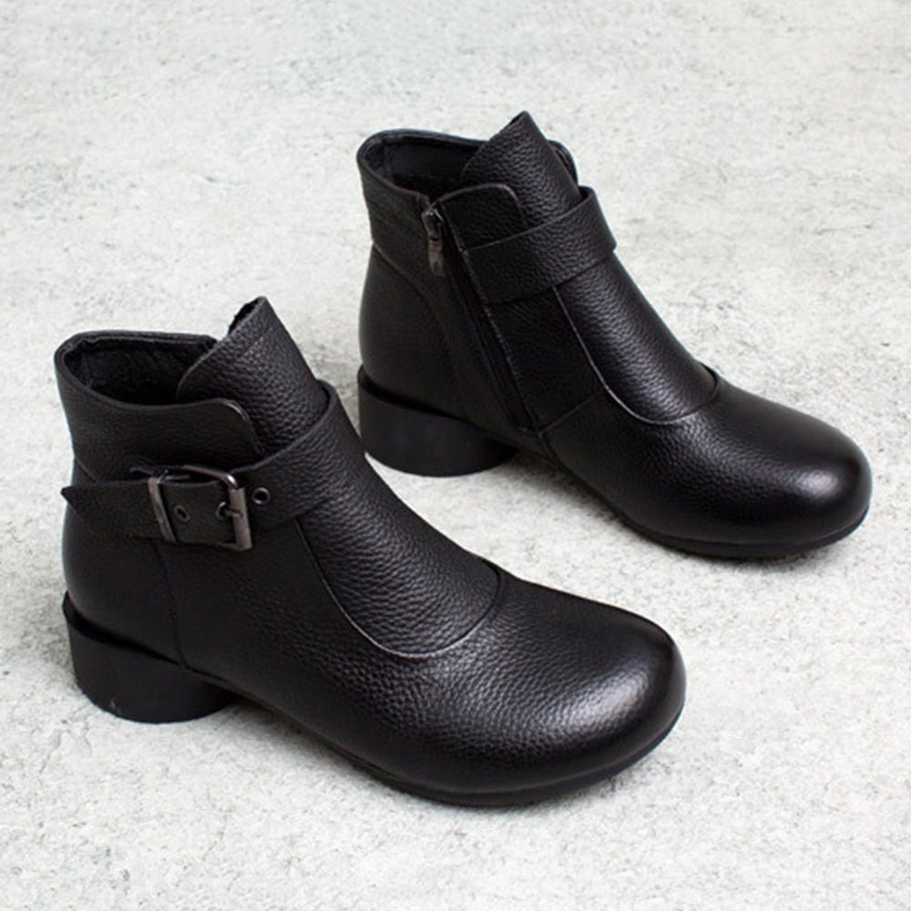 Handsome British Style Cowhide Single Ankle Boots