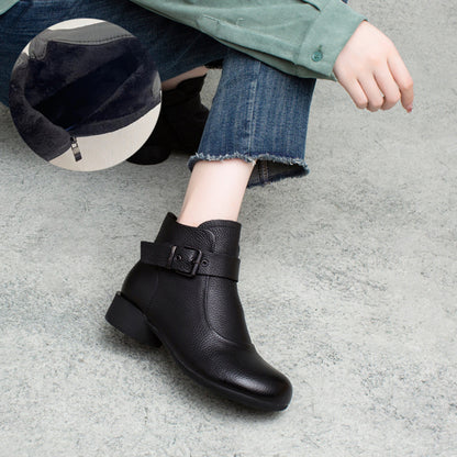 Handsome British Style Cowhide Single Ankle Boots