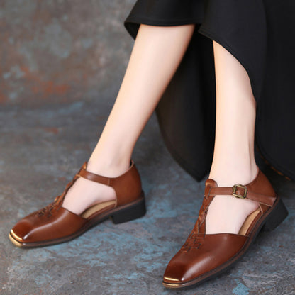 Handsome British style Adjustable Buckle Square Toe Flat Shoes