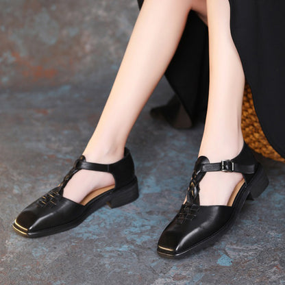 Handsome British style Adjustable Buckle Square Toe Flat Shoes