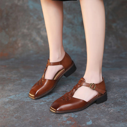 Handsome British style Adjustable Buckle Square Toe Flat Shoes