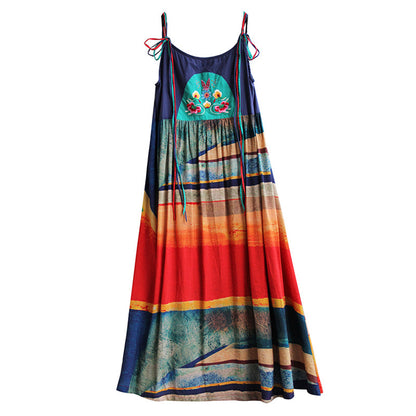 Holiday Colorful Printed Tie Strap Dress