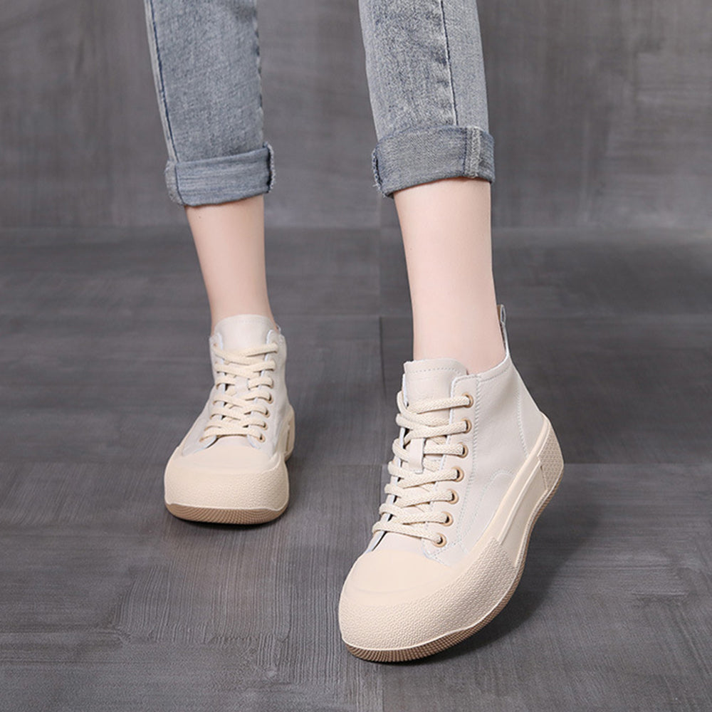 Leather Casual Lace-up Versatile Single Boots