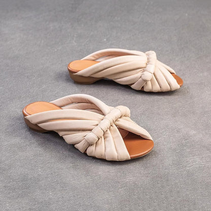 Peep Toe Handmade Leather Slippers