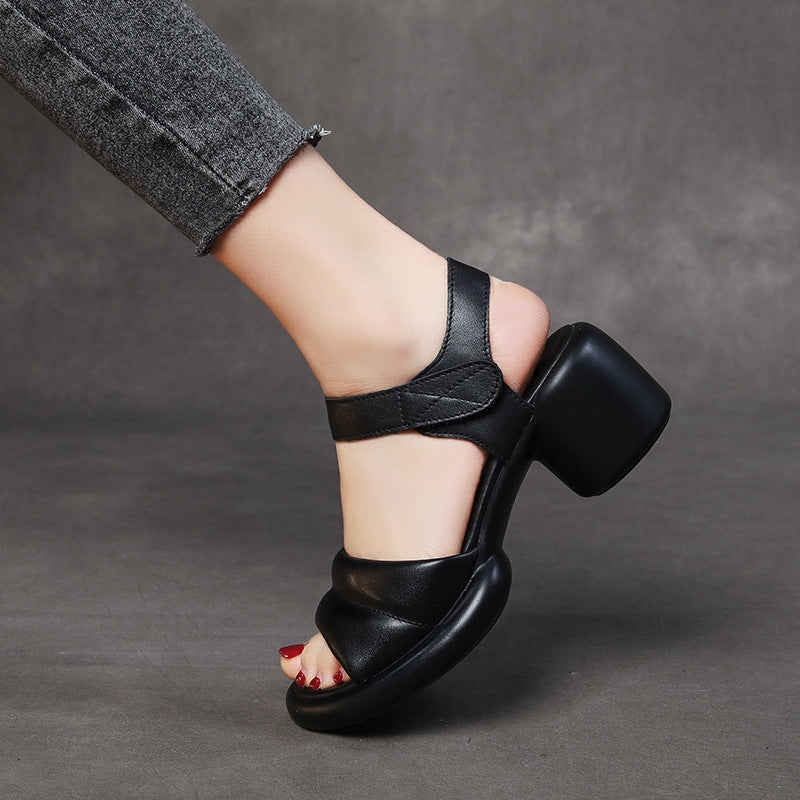 Peep Toe Velcro Ankle Strap Chunky Heels Sandals