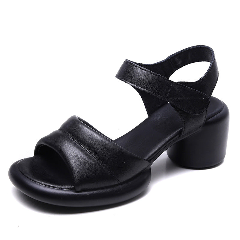 Peep Toe Velcro Ankle Strap Chunky Heels Sandals