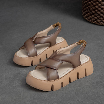 Platform Cross-Strap Leather Sandals