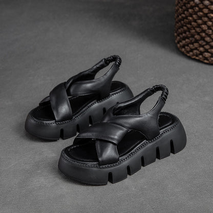 Platform Cross-Strap Leather Sandals