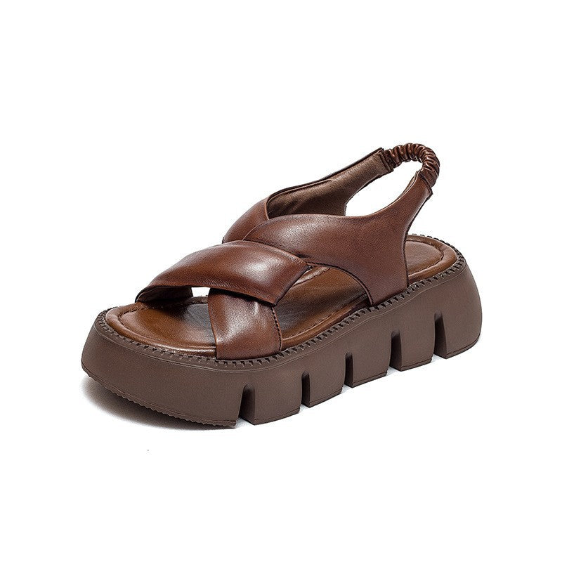 Platform Cross-Strap Leather Sandals