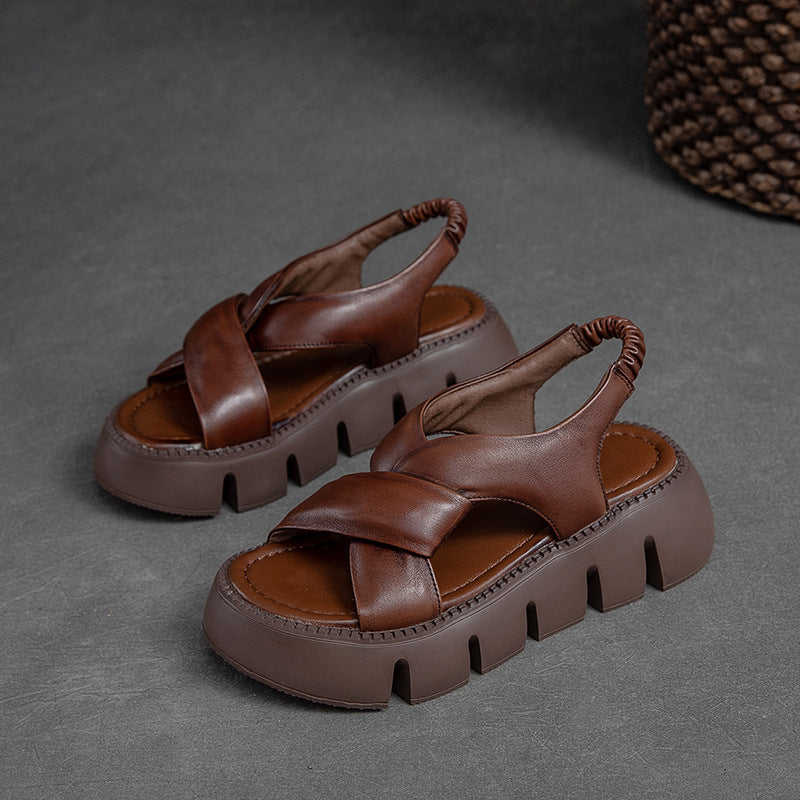 Platform Cross-Strap Leather Sandals