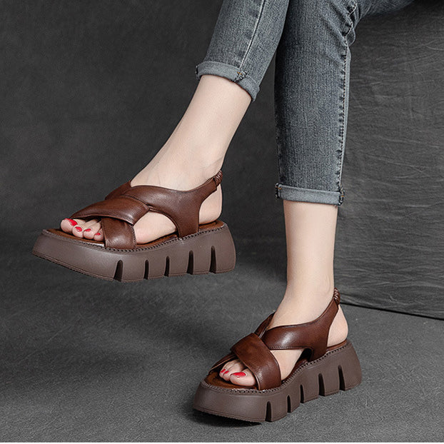 Platform Cross-Strap Leather Sandals