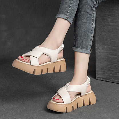 Platform Cross-Strap Leather Sandals