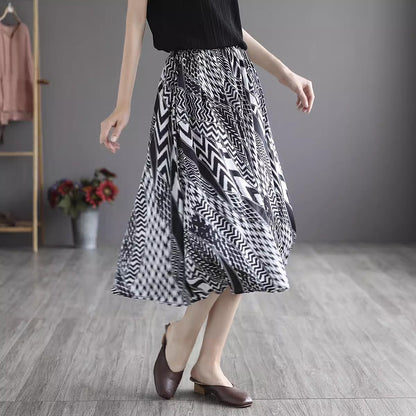 Retro Geometric Printed A-line Skirt