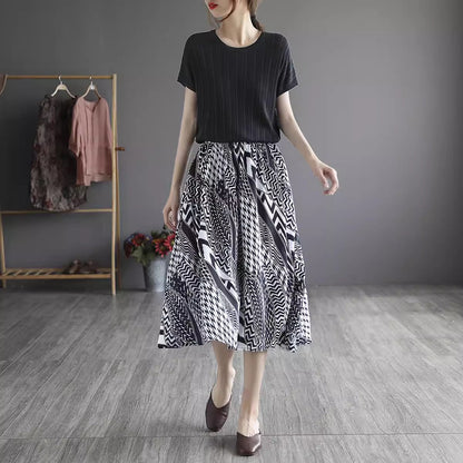 Retro Geometric Printed A-line Skirt