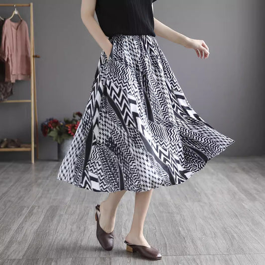 Retro Geometric Printed A-line Skirt