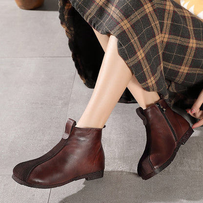 Retro Handmade Paneled Fleece Flat Short Boots