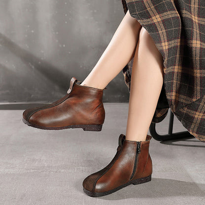 Retro Handmade Paneled Fleece Flat Short Boots